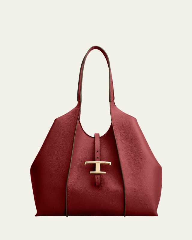 Ribbed Grain Leather Shopper Tote Bag